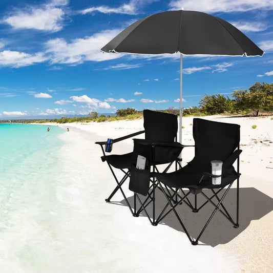 Cadeira dupla anti - sol com cooler, portátil para acampamento