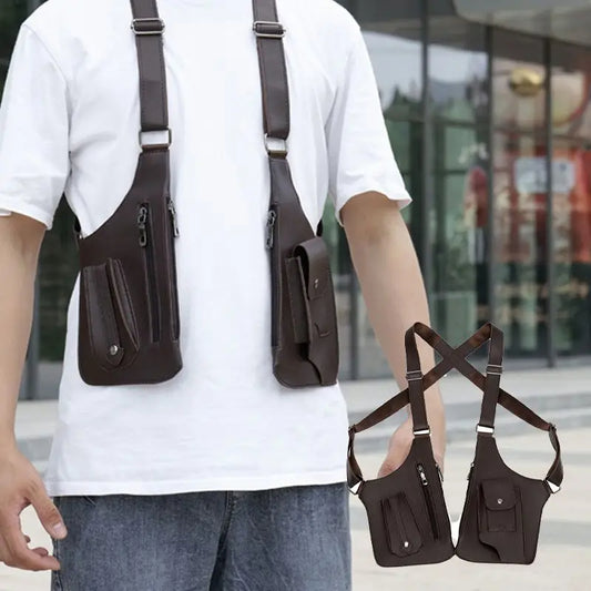 Bolsa de ombro multifuncional para homens, bolsa axilar com suspensórios retrô