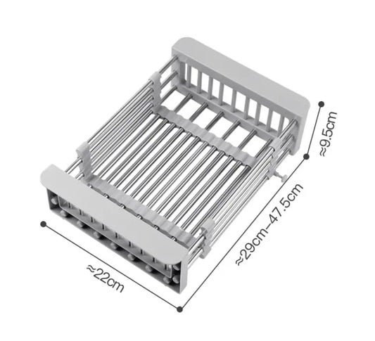 f8 Rack de escorrer de água extensível, rack de armazenamento da cozinha, aço inoxidável