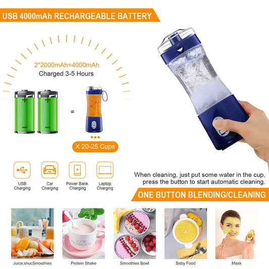 BPA-free 6 Blade Portable Orange Usb Juicer Machine 380ml Mini Small Hand Juicer Cup